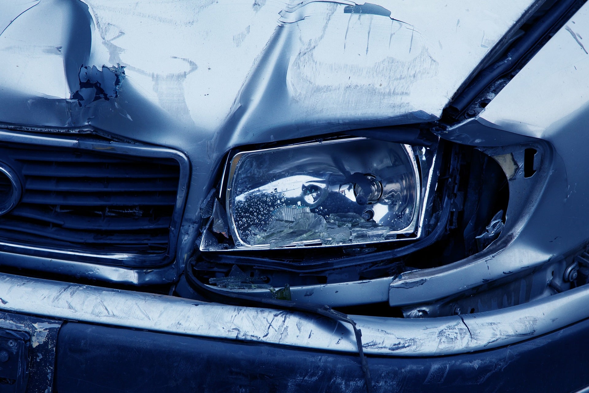 Blue automobile in a car accident