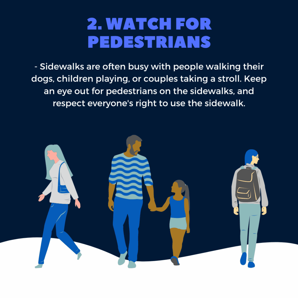 watch for pedestrians - riding a bike on the sidewalk